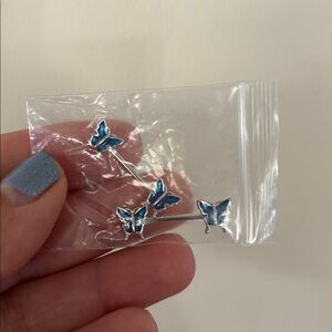 Blue Butterfly Barbell Nipple Rings